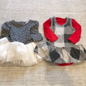 Baby dresses from baby Gap and Burt’s Bees Baby